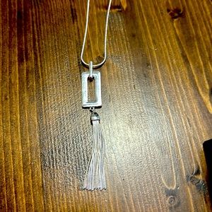 Liz Claiborne Silver Rectangular Pendant Tassel Necklace